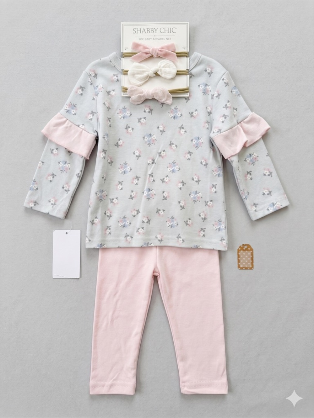 NWT Shabby Chic Baby Girl 5 Pc Apparel Set Matching Outfit Set Size 12-18M NWT